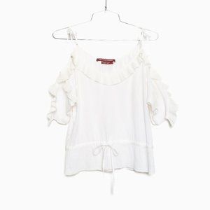 Comptoir des Cotonniers White Pleated Ruffle Cotton Top Camisole, Sz 1, XS/S